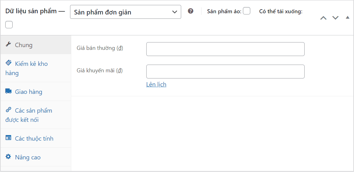 Nếu sản phẩm của bạn không được giảm giá, bạn có thể để trống trường thứ hai.