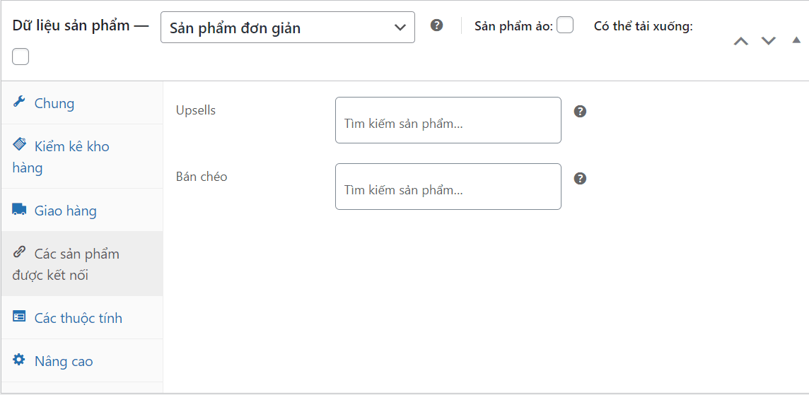 Chọn bán thêm hoặc bán kèm mà bạn muốn triển khai trong phần Sản phẩm được liên kết.