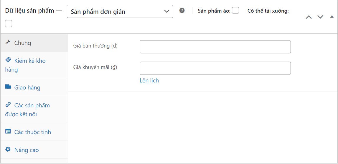 Nếu sản phẩm của bạn không được giảm giá, bạn có thể để trống trường thứ hai.