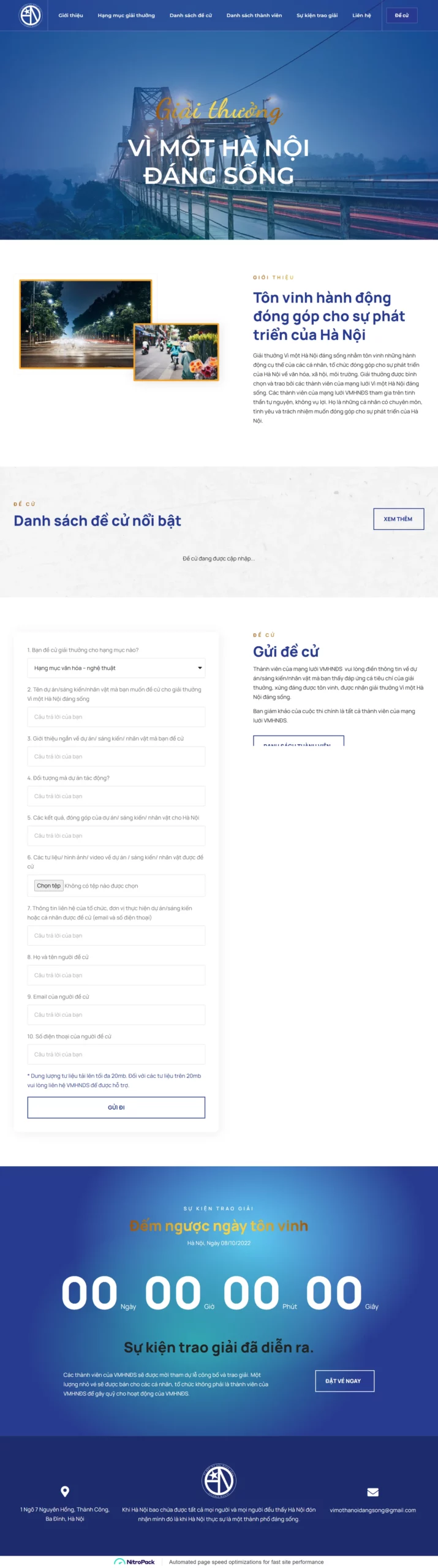 Giao diện thiết kế website Giải thưởng "Vì một Hà Nội đáng sống"
