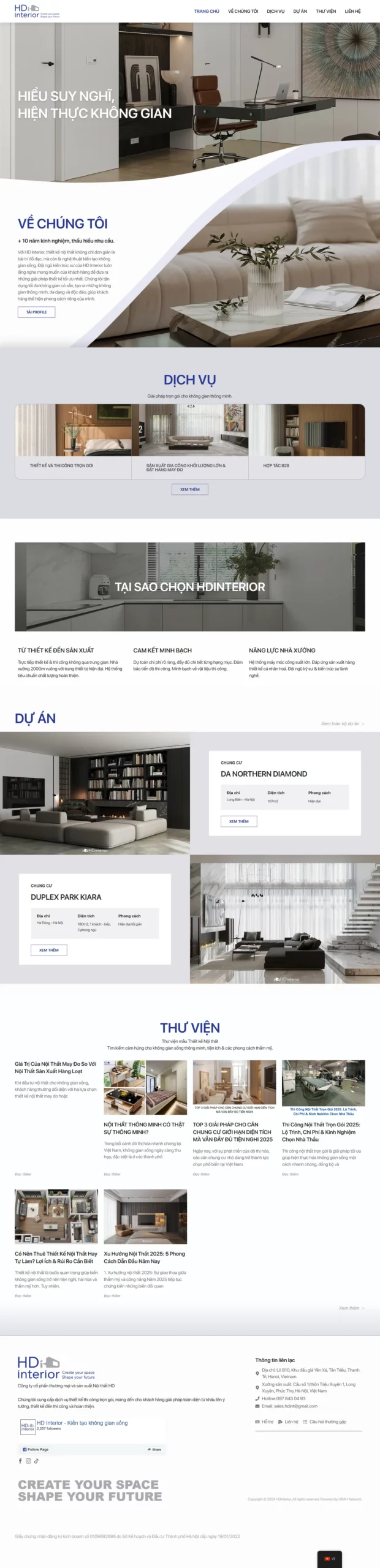 Giao diện thiết kế website HDinterior