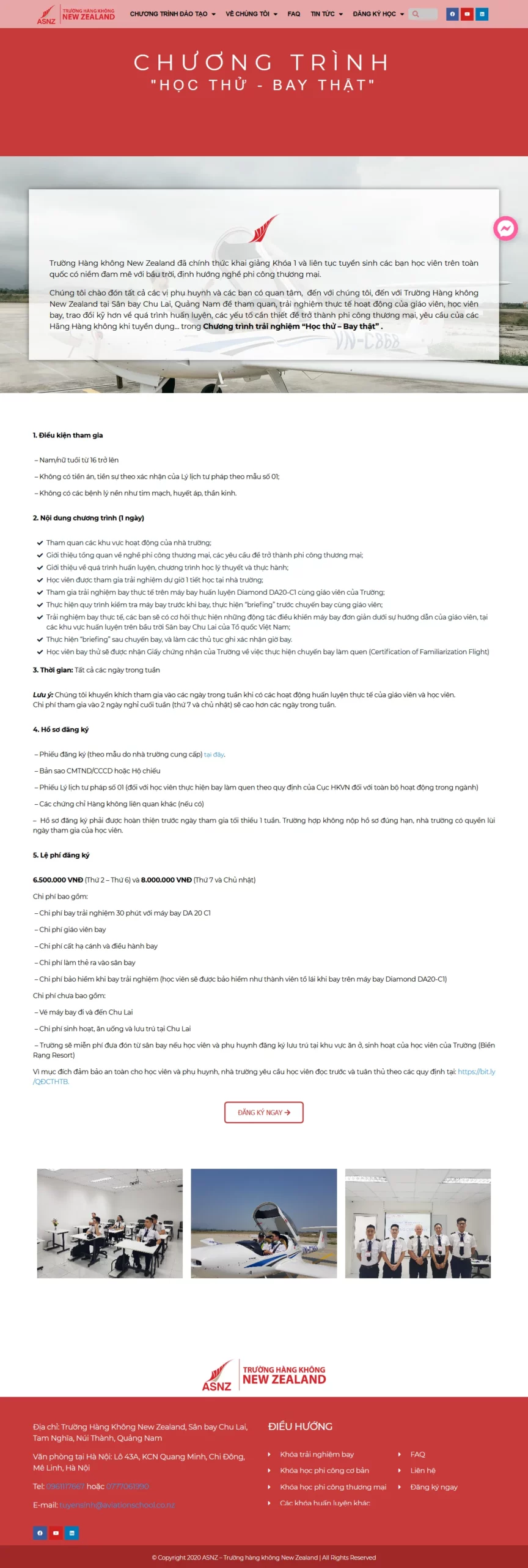 Giao diện thiết kế website Trường Hàng không New Zealand (ASNZ)